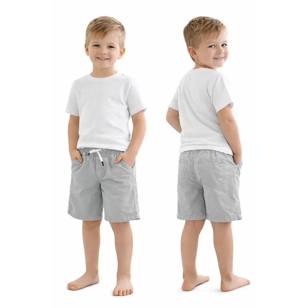 Cat & Jack Boys Gray Pull On Chino Shorts 6/7 Elastic Waist Drawstring Casual
